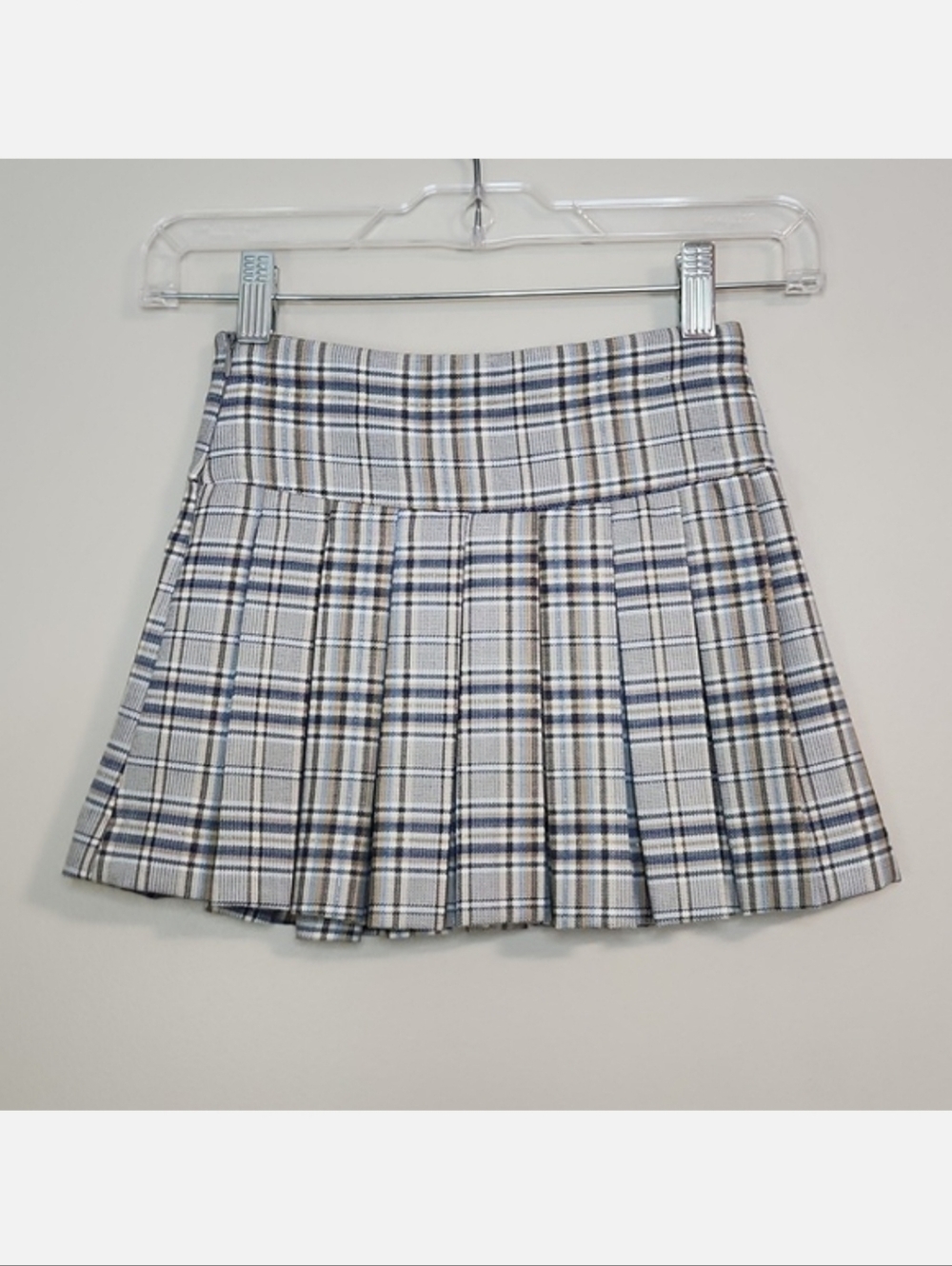 Zara Girls Blue/Cream Pleated Plaid Knit Skirt, Size 6 ~ NWT